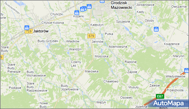 mapa Mościska gmina Grodzisk Mazowiecki, Mościska gmina Grodzisk Mazowiecki na mapie Targeo