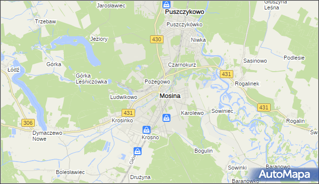 mapa Mosina powiat poznański, Mosina powiat poznański na mapie Targeo