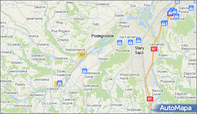 mapa Mostki gmina Stary Sącz, Mostki gmina Stary Sącz na mapie Targeo