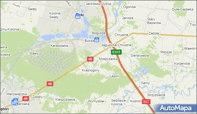 mapa Moszczanka gmina Ryki, Moszczanka gmina Ryki na mapie Targeo