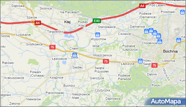 mapa Moszczenica gmina Bochnia, Moszczenica gmina Bochnia na mapie Targeo