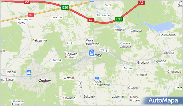 mapa Mrozy powiat miński, Mrozy powiat miński na mapie Targeo