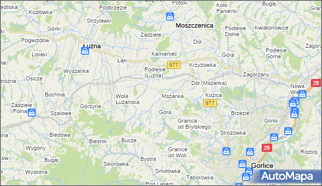 mapa Mszanka gmina Łużna, Mszanka gmina Łużna na mapie Targeo