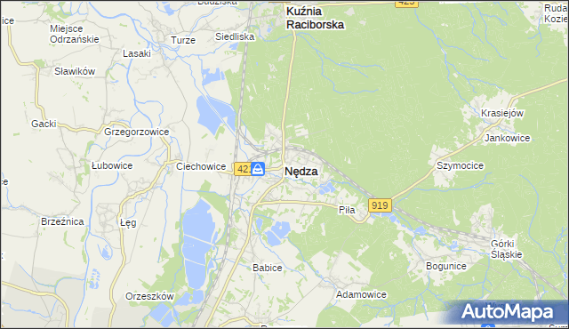 mapa Nędza powiat raciborski, Nędza powiat raciborski na mapie Targeo