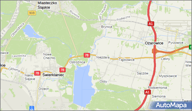 mapa Niezdara gmina Ożarowice, Niezdara gmina Ożarowice na mapie Targeo