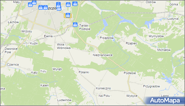 mapa Nieznanowice gmina Włoszczowa, Nieznanowice gmina Włoszczowa na mapie Targeo