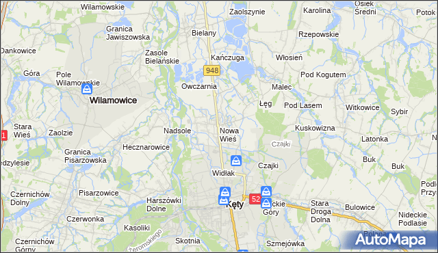 mapa Nowa Wieś gmina Kęty, Nowa Wieś gmina Kęty na mapie Targeo