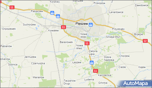 mapa Nowa Wieś gmina Pleszew, Nowa Wieś gmina Pleszew na mapie Targeo