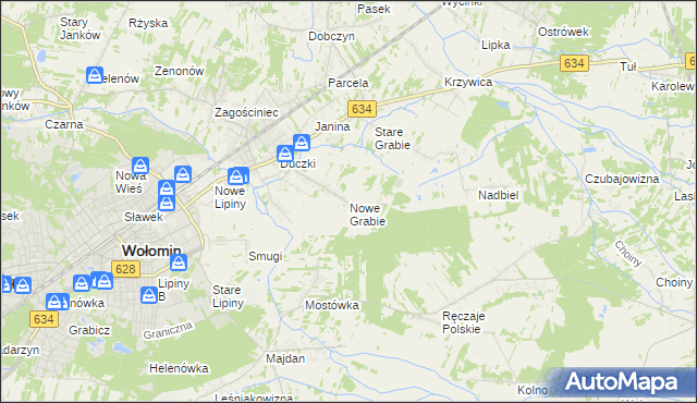 mapa Nowe Grabie gmina Wołomin, Nowe Grabie gmina Wołomin na mapie Targeo