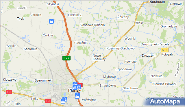 mapa Nowe Koziminy, Nowe Koziminy na mapie Targeo