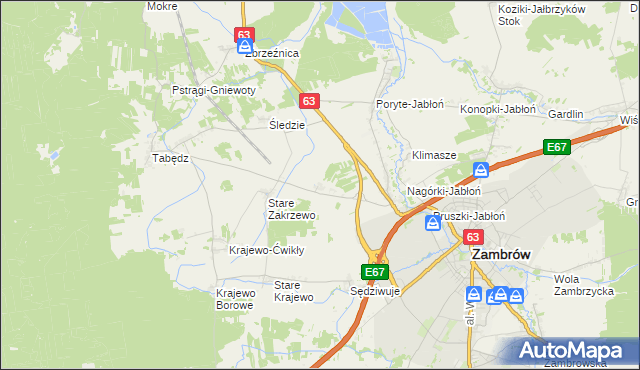 mapa Nowe Zakrzewo, Nowe Zakrzewo na mapie Targeo