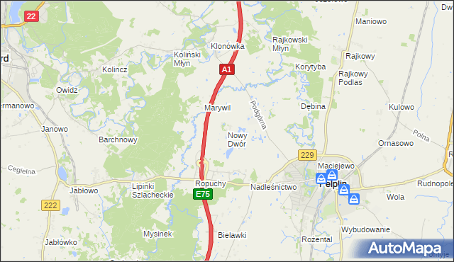 mapa Nowy Dwór gmina Pelplin, Nowy Dwór gmina Pelplin na mapie Targeo