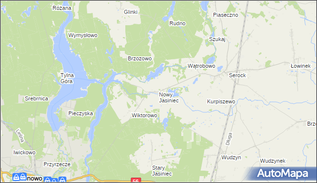 mapa Nowy Jasiniec gmina Koronowo, Nowy Jasiniec gmina Koronowo na mapie Targeo