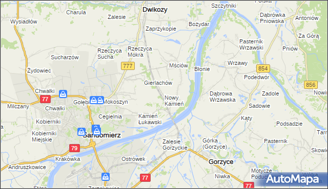 mapa Nowy Kamień gmina Dwikozy, Nowy Kamień gmina Dwikozy na mapie Targeo
