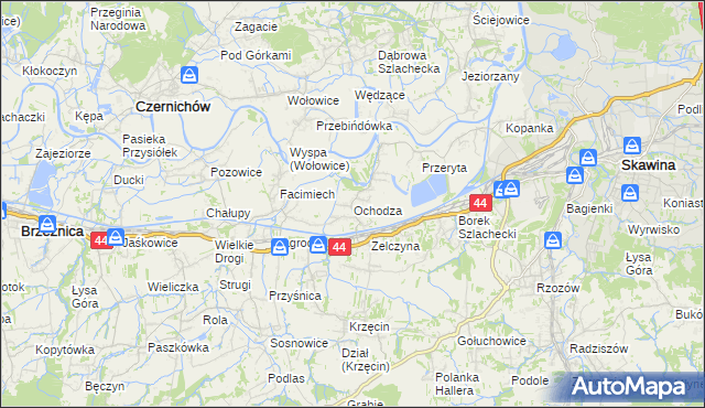 mapa Ochodza gmina Skawina, Ochodza gmina Skawina na mapie Targeo