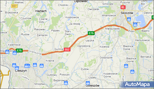 mapa Ogrodzona gmina Dębowiec, Ogrodzona gmina Dębowiec na mapie Targeo