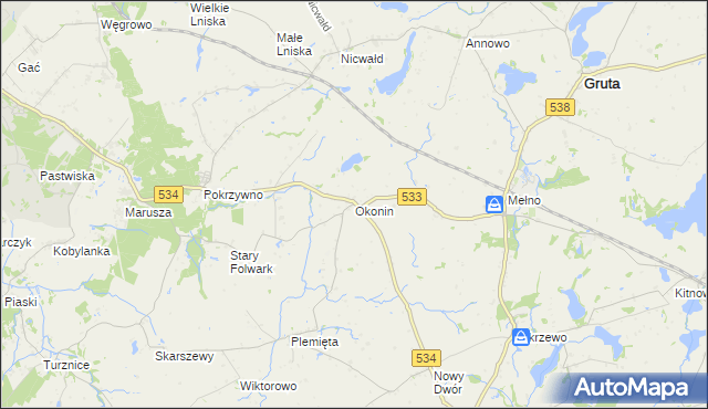 mapa Okonin gmina Gruta, Okonin gmina Gruta na mapie Targeo