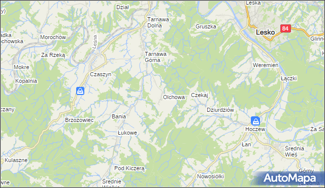 mapa Olchowa gmina Zagórz, Olchowa gmina Zagórz na mapie Targeo