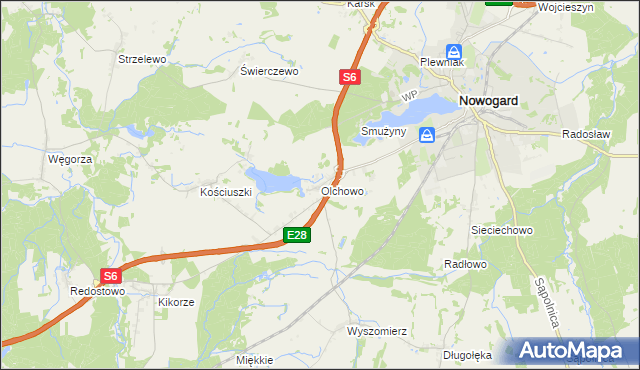 mapa Olchowo gmina Nowogard, Olchowo gmina Nowogard na mapie Targeo
