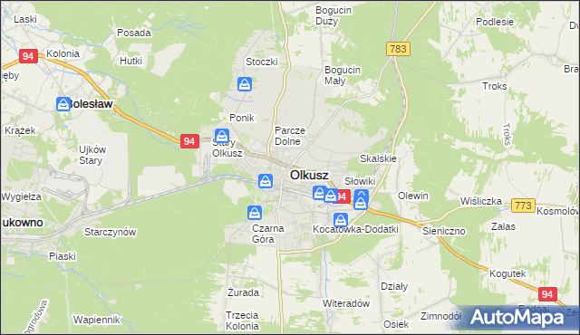 mapa Olkusz, Olkusz na mapie Targeo