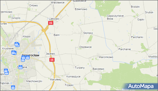 mapa Olszewice gmina Inowrocław, Olszewice gmina Inowrocław na mapie Targeo