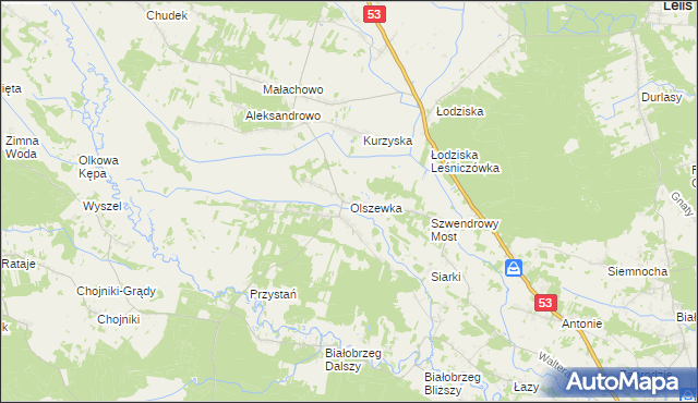 mapa Olszewka gmina Lelis, Olszewka gmina Lelis na mapie Targeo