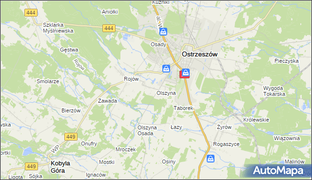 mapa Olszyna gmina Ostrzeszów, Olszyna gmina Ostrzeszów na mapie Targeo