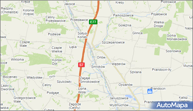 mapa Orłów gmina Słomniki, Orłów gmina Słomniki na mapie Targeo