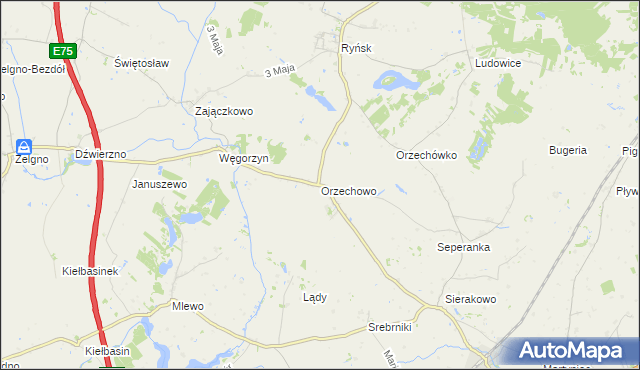 mapa Orzechowo gmina Ryńsk, Orzechowo gmina Ryńsk na mapie Targeo