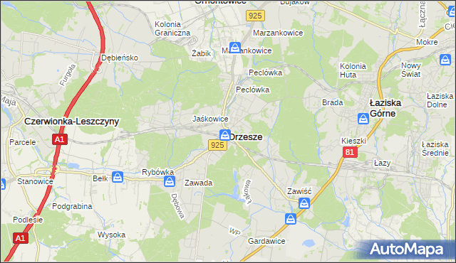 mapa Orzesze powiat mikołowski, Orzesze powiat mikołowski na mapie Targeo