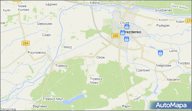 mapa Osów gmina Drezdenko, Osów gmina Drezdenko na mapie Targeo