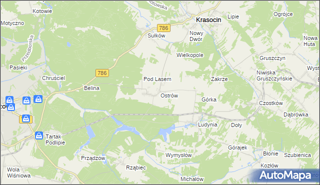 mapa Ostrów gmina Krasocin, Ostrów gmina Krasocin na mapie Targeo