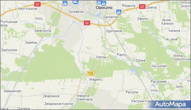 mapa Ostrów gmina Opoczno, Ostrów gmina Opoczno na mapie Targeo