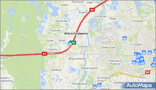 mapa Ostrów gmina Wierzchosławice, Ostrów gmina Wierzchosławice na mapie Targeo