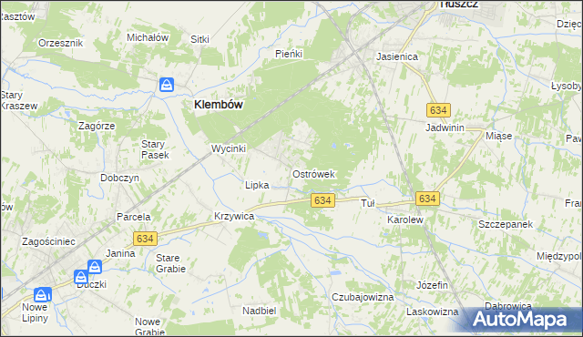 mapa Ostrówek gmina Klembów, Ostrówek gmina Klembów na mapie Targeo