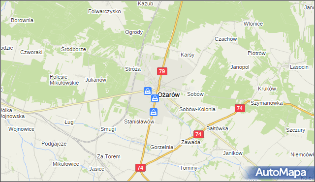 mapa Ożarów powiat opatowski, Ożarów powiat opatowski na mapie Targeo