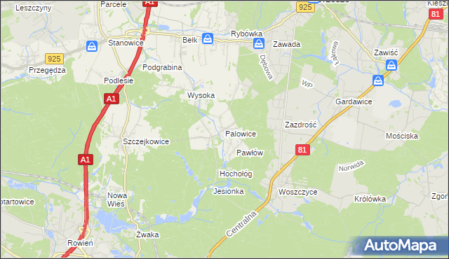 mapa Palowice, Palowice na mapie Targeo