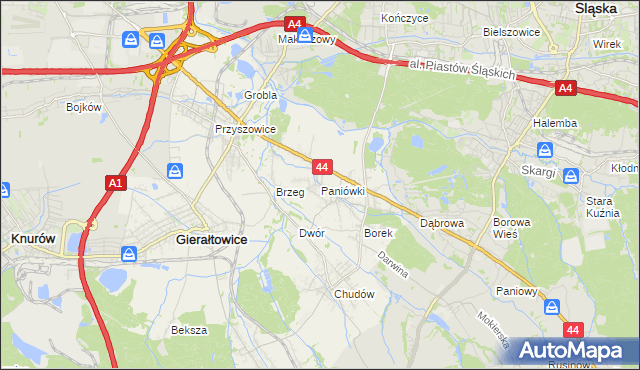 mapa Paniówki, Paniówki na mapie Targeo