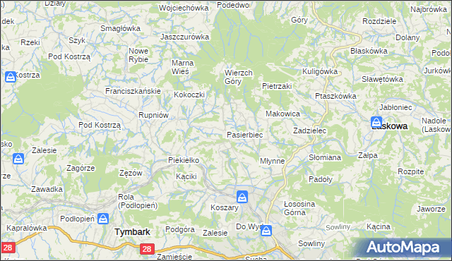 mapa Pasierbiec, Pasierbiec na mapie Targeo