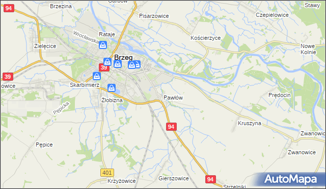 mapa Pawłów gmina Skarbimierz, Pawłów gmina Skarbimierz na mapie Targeo