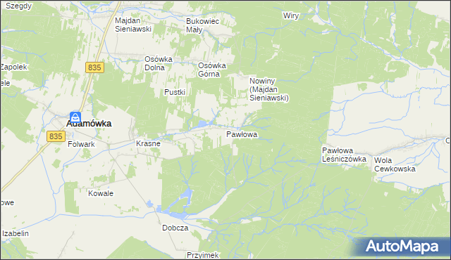 mapa Pawłowa gmina Adamówka, Pawłowa gmina Adamówka na mapie Targeo