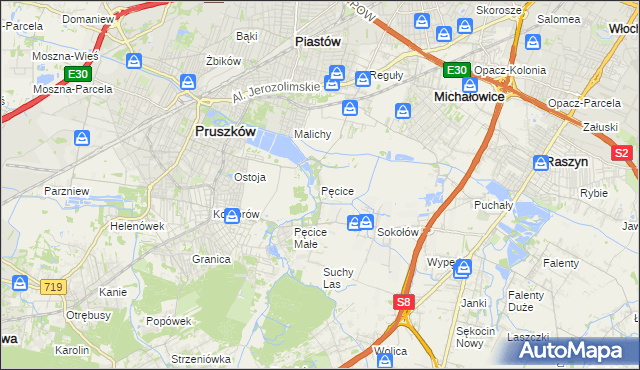 mapa Pęcice, Pęcice na mapie Targeo