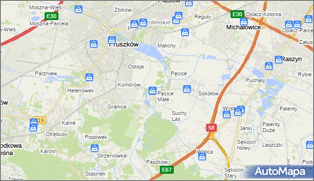 mapa Pęcice Małe, Pęcice Małe na mapie Targeo