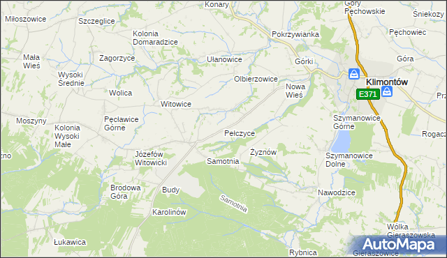 mapa Pełczyce gmina Bogoria, Pełczyce gmina Bogoria na mapie Targeo