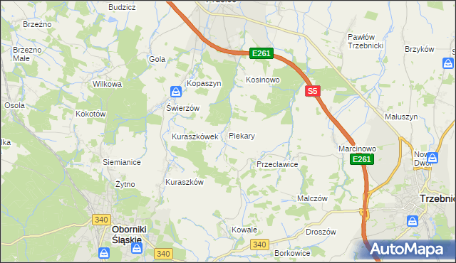 mapa Piekary gmina Oborniki Śląskie, Piekary gmina Oborniki Śląskie na mapie Targeo