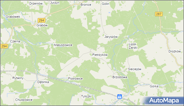 mapa Pietrzyków gmina Lipinki Łużyckie, Pietrzyków gmina Lipinki Łużyckie na mapie Targeo