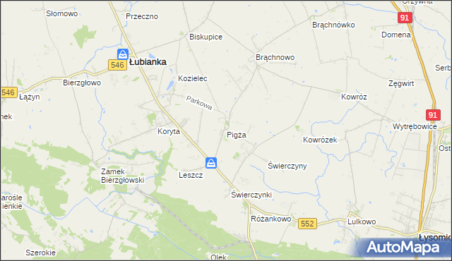 mapa Pigża gmina Łubianka, Pigża gmina Łubianka na mapie Targeo