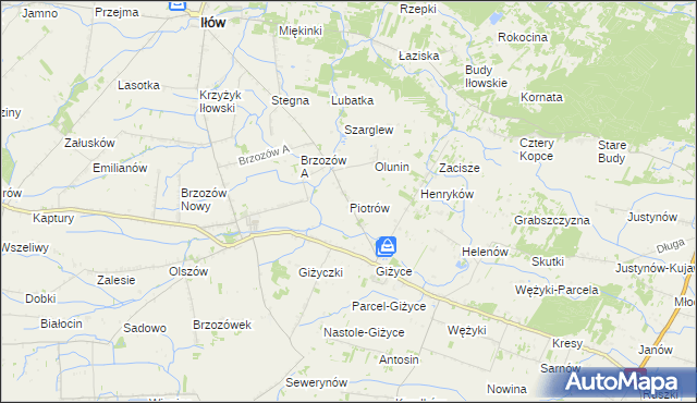 mapa Piotrów gmina Iłów, Piotrów gmina Iłów na mapie Targeo