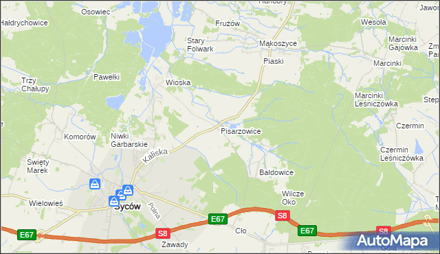 mapa Pisarzowice gmina Kobyla Góra, Pisarzowice gmina Kobyla Góra na mapie Targeo