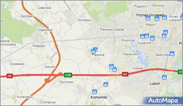 mapa Plewiska gmina Komorniki, Plewiska gmina Komorniki na mapie Targeo